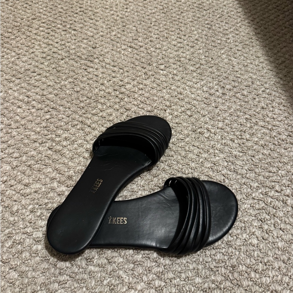 TKEES Black Leather Slide Sandals